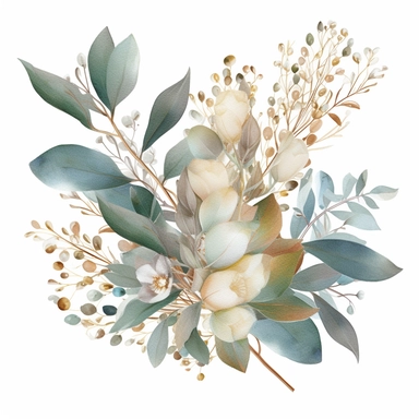eucalyptus branches and leaves bouquet border clipart png transparent white background one object truly timeless elegance premium luxury ornate photo realistic honestly reality aesthetic consistent quality unique exquisite iridescence individuality array of colors rich treasured throughout the ages refinement symbolizing luxury glamour allure wonders of the nature mother of pearl luminous quality light in a myriad of enchanting colors royal jewelry delicate shimmer pearlescent effect polished so