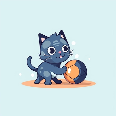 cat playing with ball sublimation clipart, vector, illustration, 2d, flat colors