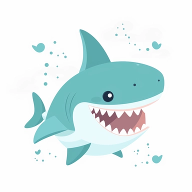 simple clipart, a shark, bright colors, isolated white background, cute and simple illustration, with basic shapes and few details, for kids aged between 4 and 8 years