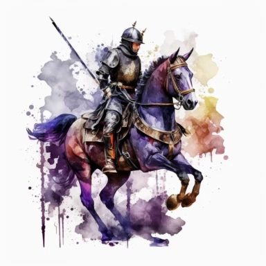 knight on a horse, watercolor clipart, transparent background, no text or logos or watermark