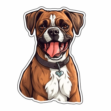 cute Dog Boxer, happy and smiling, bold line, clipart, sticker, white background, no shadow, 8k detail