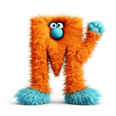 Fluffy letter M with arms and legs, clipart style