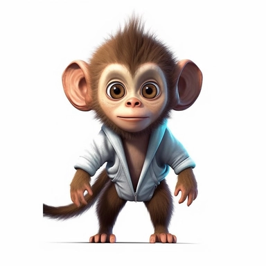 a sharp Illustration of a cute baby monkey against white background, fairytail style, cartoonish style, unreal engine 5, highly realistic, white background, clipart, PNG pure white background, high resolution, hyper detailed, best quality, high detailed illustration