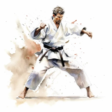 Karate, highly detailed, watercolor, clipart, illustration, white background, digital painting, paper crafting, no signature, no text