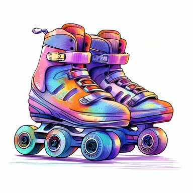 Cute Beautiful Retro 90s Color roller skates Watercolor Sublimation Clipart,Cartoon, hyper realistic, intricate detail, illustration style,high solution,on the white background