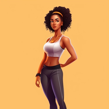 black girl, fasion pose, fitness, gym, weight in hand, gym clothes, fresh, appealing, clipart, 4k