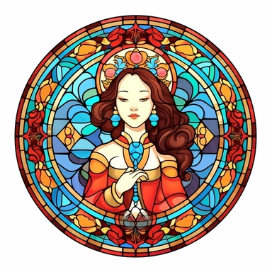 Vintage Cute Beautiful Round Stained Glass Korean fashion girl Sublimation Clipart, Cartoon, hyper realistic, intricate detail, illustration style, high solution, on the white background