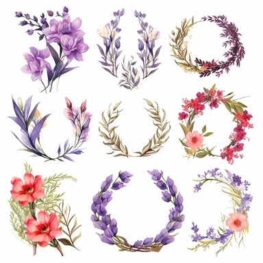 Watercolor Clipart, Botanical Wild Flowers Clipart, wild flower wreaths clip art, Watercolor Rustic Clipart, Elegant Blooms