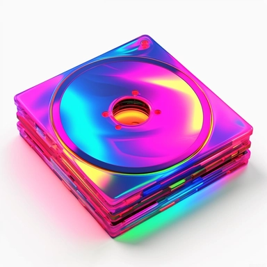 vintage 90s cd case, retro neon style, photorealistic, high-resolution photography, transparent background PNG clipart – ar 16:9