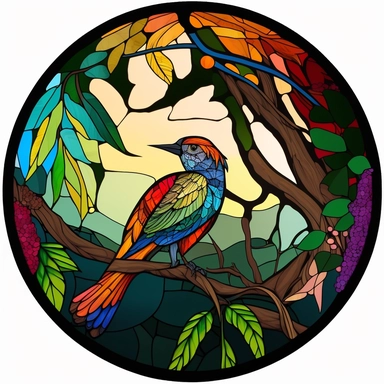 Exotic Bird Colorful Stained Glass Circle Clipart,