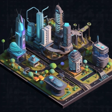 isometric perspective, game sprite, futuristic city park concept, gaming asset, sci-fi, fun, creative, cartoon, clipart, hyper-detailed, black background,