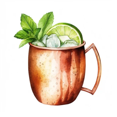 Moscow mule watercolor cocktail, realistic clipart, white background