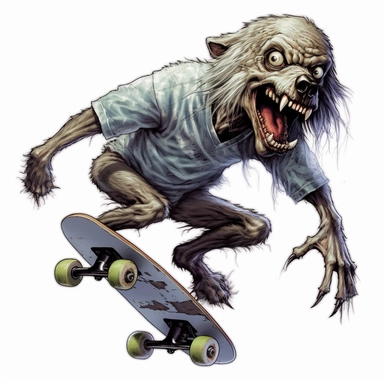a sticker, artwork of t shirt graphic, a cool Zombie dog skateboarding by bernie wrightson, highly detailed clean, vector image, photorealistic masterpiece, professional photography, realistic, flat white background, isometric, vibrant vector, clipart, illustration, realism, 8k, , cinematic, front view, white background