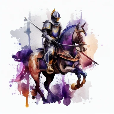knight on a horse, watercolor clipart, transparent background, no text or logos or watermark