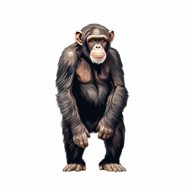 full body shot of a chimpanzee, vector art, clipart, in the style of Georgia o'keeffe, white background