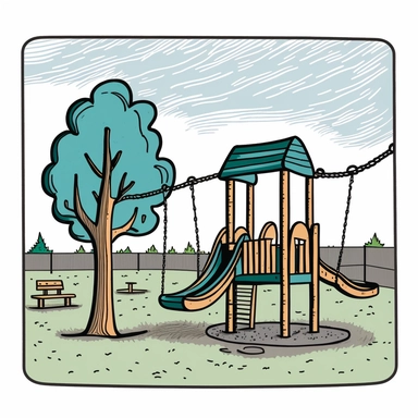 2D clipart style simple drawing of an empty playground at an elementary school
