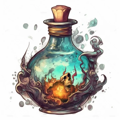 magical potion bottle, magical and mystical, video game style, clean and crisp, clipart, illustration, alchemical, smoke and embelishments, wizards potions, isolated on white background