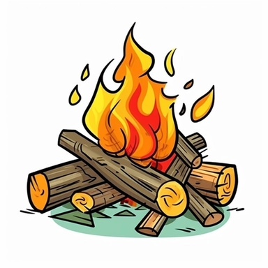 kid friendly log camp fire in a clip art vector graphic style