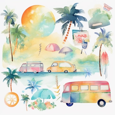 summer vacation florida watercolor clip art negative space