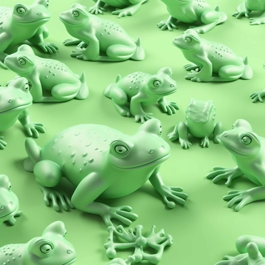 Rerolling light green background with clipart style 3d clean icons spread evenly and not crowded frogs, aligators, chamilions
