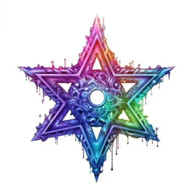 discopunk witches 5 point star, northern lights, isolated on white background, clipart, highly detailed