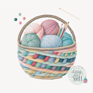 rochet Clipart PNG Watercolor Yarn Ball in Basket Sublimation white background