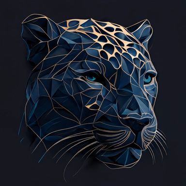 strong, motivating, confident jaguar head . white super simple linear abstracted angular clipart logo. dark blue background. logo for a coach.
