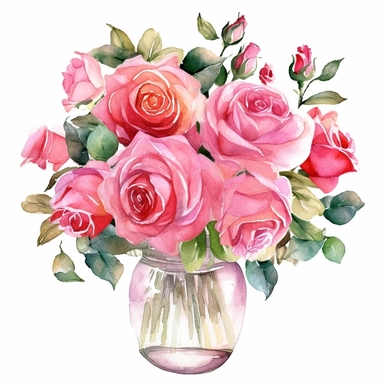 watercolor 30 pink Roses in a Glass Vase clipart