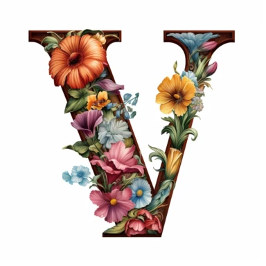 alphabet, letter V V, floral image, clipart, white background