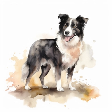 Watercolor Border Collie Dog, Full Body, clipart image