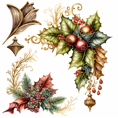 watercolor clipart Christmas decorative metal corner