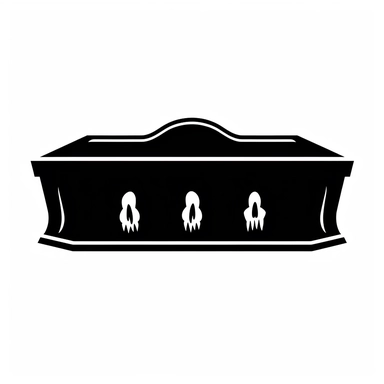 black and white silhouette of a coffin, clipart style, white background, thick lines, vector, simple design, flat colour, solid colour, halloweencore