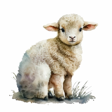 watercolor, cute clipart baby sheep sitting