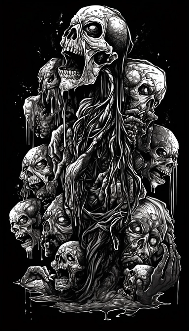 Blob's like Cluster of body ghoul zombie lacerated limbs in a death metal t - shirt design monochromatic clipart