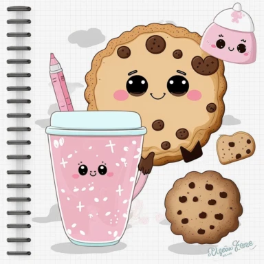 cookie character, clipart, mascot, to do list clipart, planner clipart, stationary, coffee cup, pink and white, c20, no words or letters, no numbers