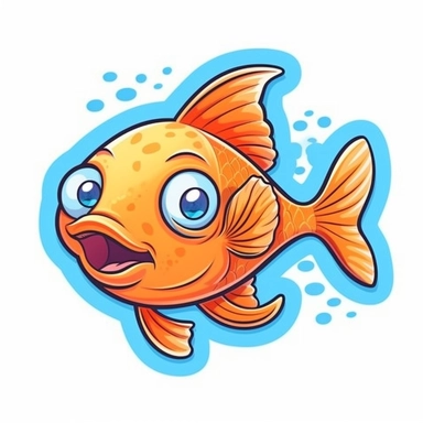 Cute Cartoon Fish Sticker, water, Sea Fish, illustration, funny, clipart, simple, high quality