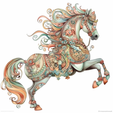 clipart of very ornate pastel carousel horse on a white background