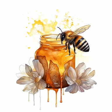 realistic watercolor honey clipart illustration with bee