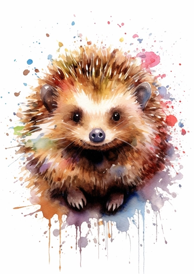 hedgehog watercolour painting and clipart animal c017, in the style of sam spratt, rtx on, playful cartoons, aleksandr deyneka, pointillist techniques, cartoon-like characters, tooth wu