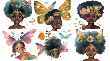 Afro Fairy clipart, elfo clip art, png. Acquerello digitale. Uso commerciale gratuito. Estate, folletto, folletto, magia, folletto africano. afro fairy house