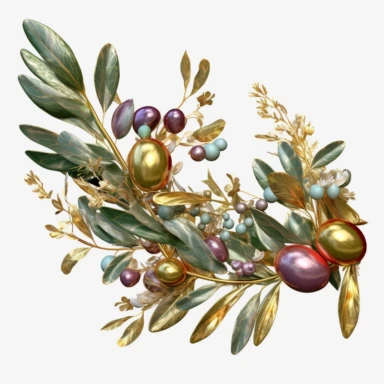 olives branches and leaves bouquet wreath clipart png transparent white background one object truly timeless elegance premium luxury ornate photo realistic honestly reality aesthetic consistent quality unique exquisite iridescence individuality array of colors rich treasured throughout the ages refinement symbolizing luxury glamour allure wonders of the nature mother of pearl luminous quality light in a myriad of enchanting colors royal jewelry delicate shimmer pearlescent effect polished sophis