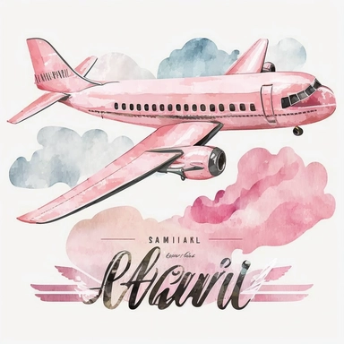 Travel Watercolor Clipart, 19 Pink girly ,airplane