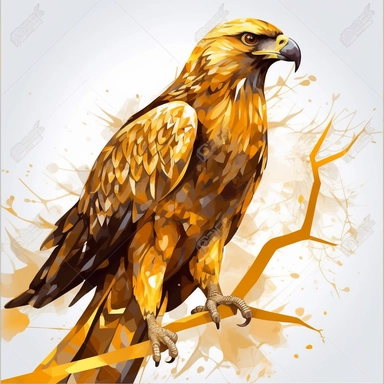 vector art, logo design, Golden Eagle on the branch drawing,Golden Eagle on the branch clipart, transparent background, 4k quality, flawless drawing , Alebrije, abstract, Illustrators, by Sabbas Apterus