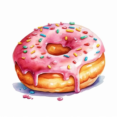 a beautiful detailed watercolor artwork of delicious Vanilla cream-filled donut donut, food art, clipart, clear border, hd, on white background,