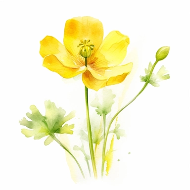 Buttercup flower, water color style, clipart, white background
