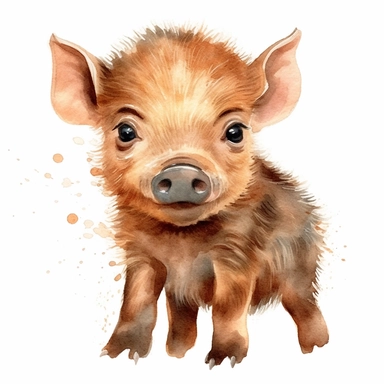 one boar baby Watercolor clipart on a white background, in the style of hyper-realistic animal illustrations, uhd image, bamileke art, watercolor, use of earth tones, wlad safronow, hand-drawn elements, no watermark, text, words , paintbrush, 300 DPI, typography, the images do not stick together, no text in the picture