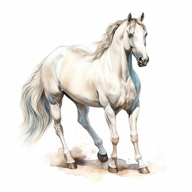 Arabian horse clipart, white background, watercolor sophisticated drawing