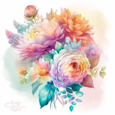 soft colorful neon pastel colored floral arrangement clipart, soft and subtle, colorful neon fairy pastel colors watercolor style, fawncore, plain white background, colorful neon pastel roses peonies gerberas tulips, excellent depth of shading in soft watercolor style, neon pastel colorful soft watercolor artwork, plain white background for transparent editing