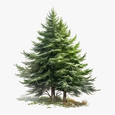 Christmas tree clipart, hd, on white background, spaced out, ultradetailed hd, oil painting, lateral view, clipart, transparent background, clear background, green leaves, high resolution, watercolor, vector, 12k, 300 dpi, 12: 12 ratio