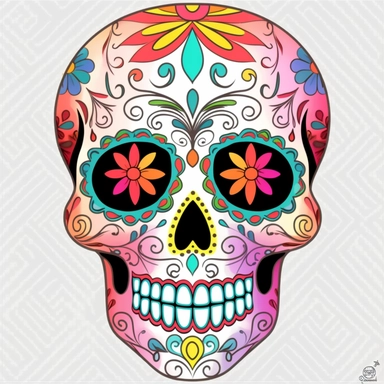 Colorful Sugar Skull PNG Day of the Dead line art clear illustration 2d cartoon full body,Clipart PNG, Transparent